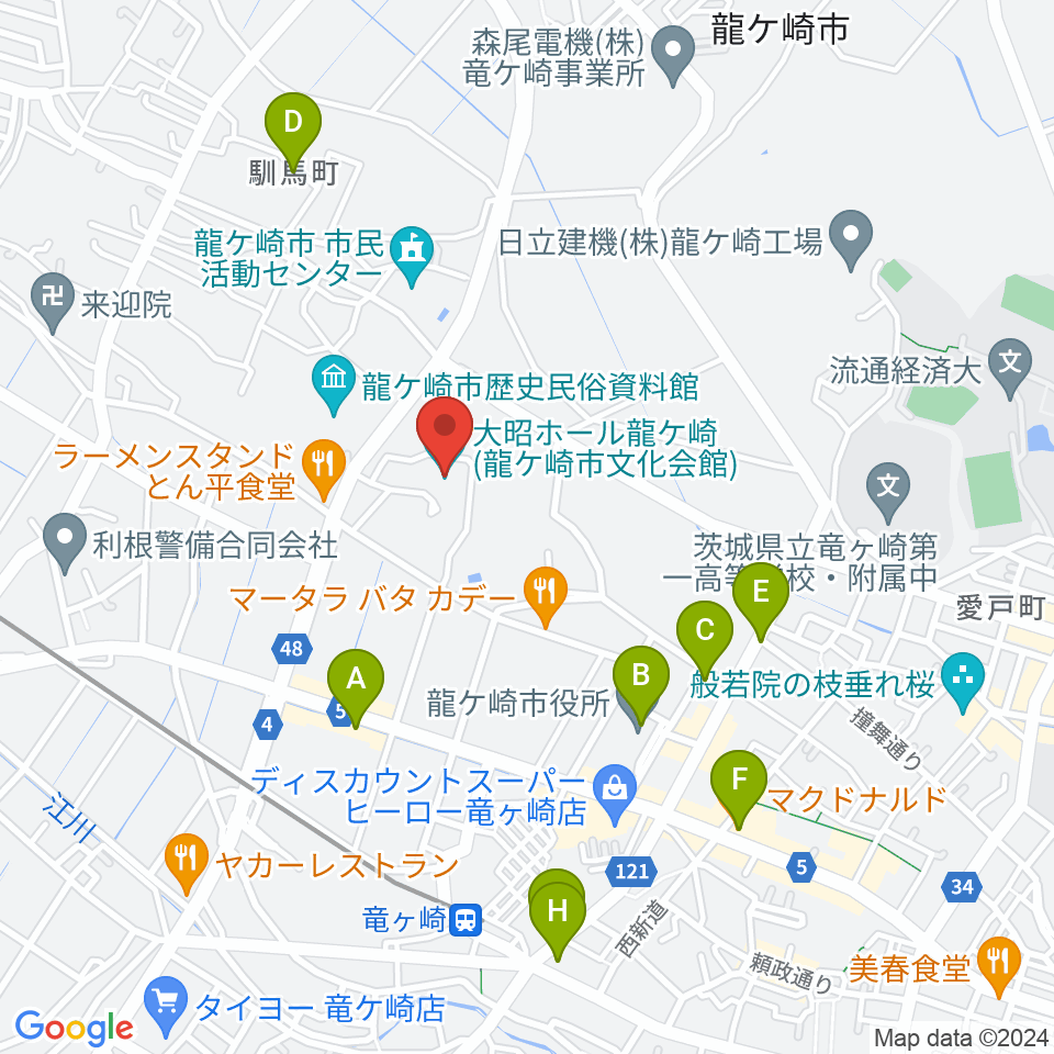 大昭ホール龍ケ崎周辺のカフェ一覧地図