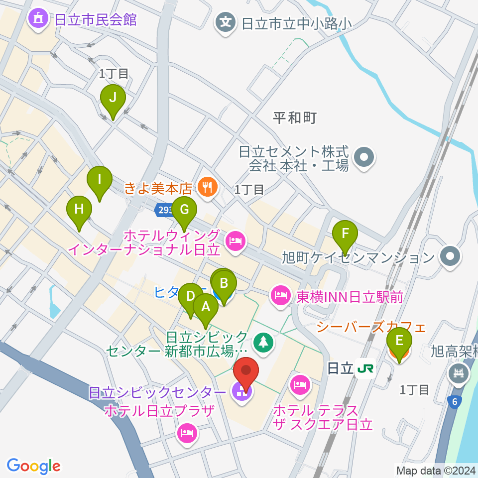 日立シビックセンター周辺のカフェ一覧地図