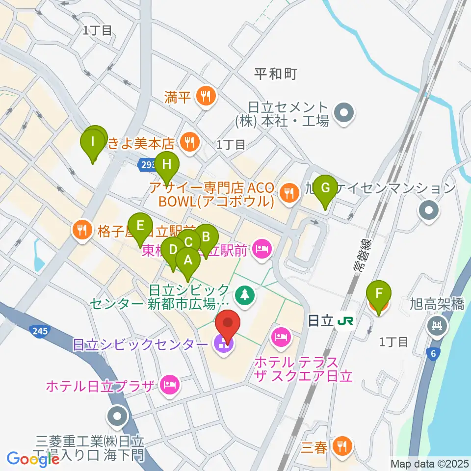 日立シビックセンター周辺のカフェ一覧地図