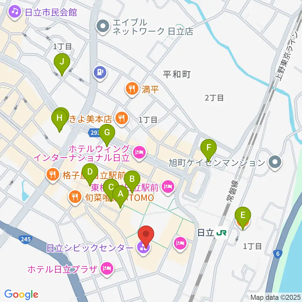 日立シビックセンター周辺のカフェ一覧地図