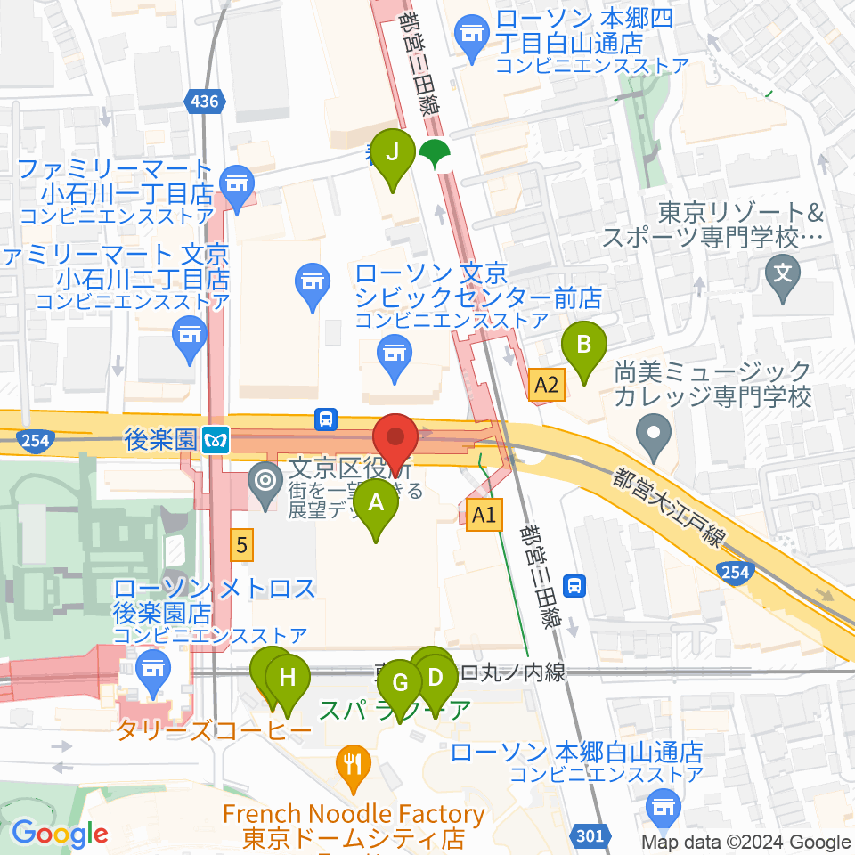 文京シビックホール周辺のカフェ一覧地図