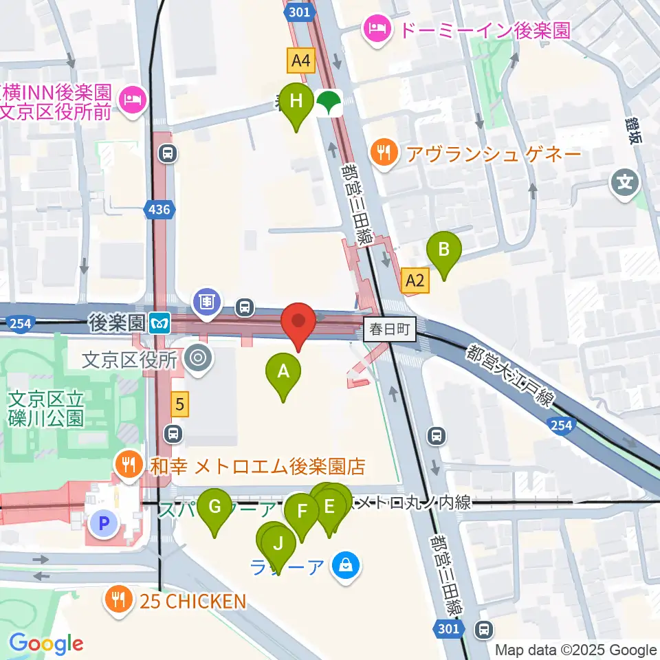 文京シビックホール周辺のカフェ一覧地図