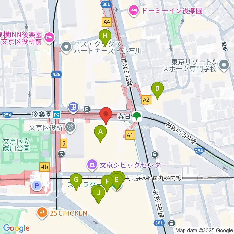 文京シビックホール周辺のカフェ一覧地図
