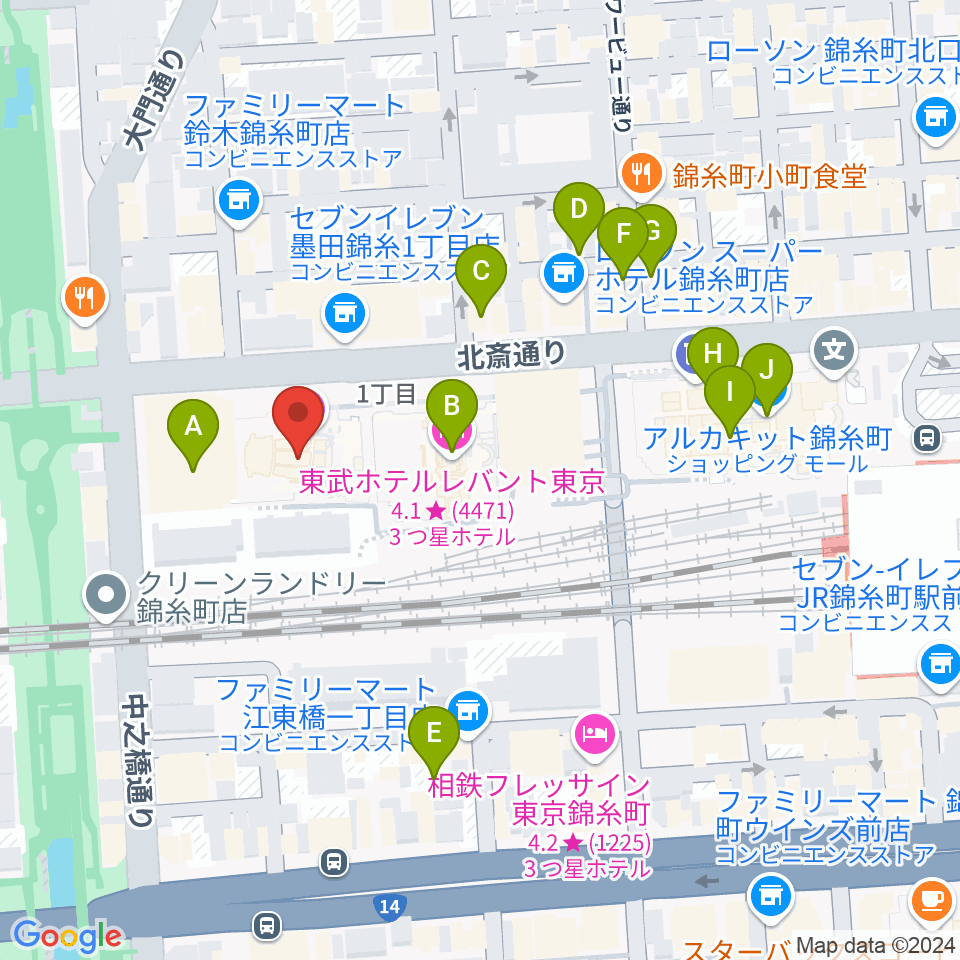 すみだトリフォニーホール周辺のカフェ一覧地図