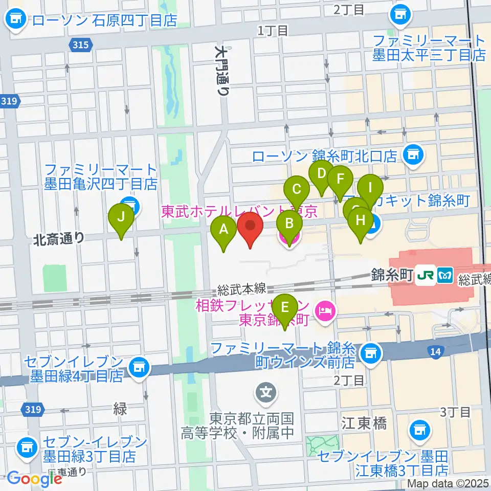 すみだトリフォニーホール周辺のカフェ一覧地図