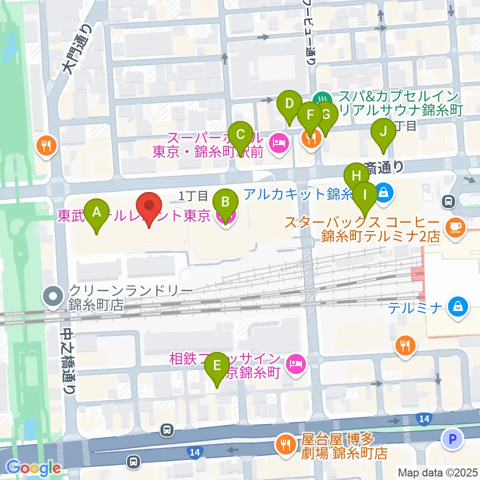 すみだトリフォニーホール周辺のカフェ一覧地図