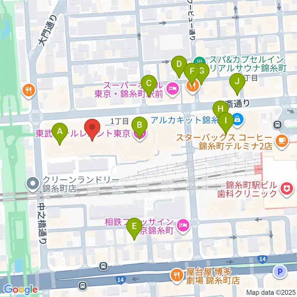 すみだトリフォニーホール周辺のカフェ一覧地図