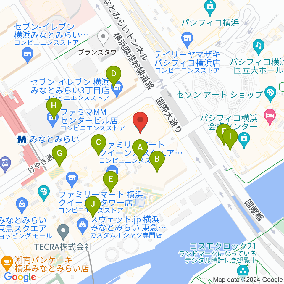 横浜みなとみらいホール周辺のカフェ一覧地図
