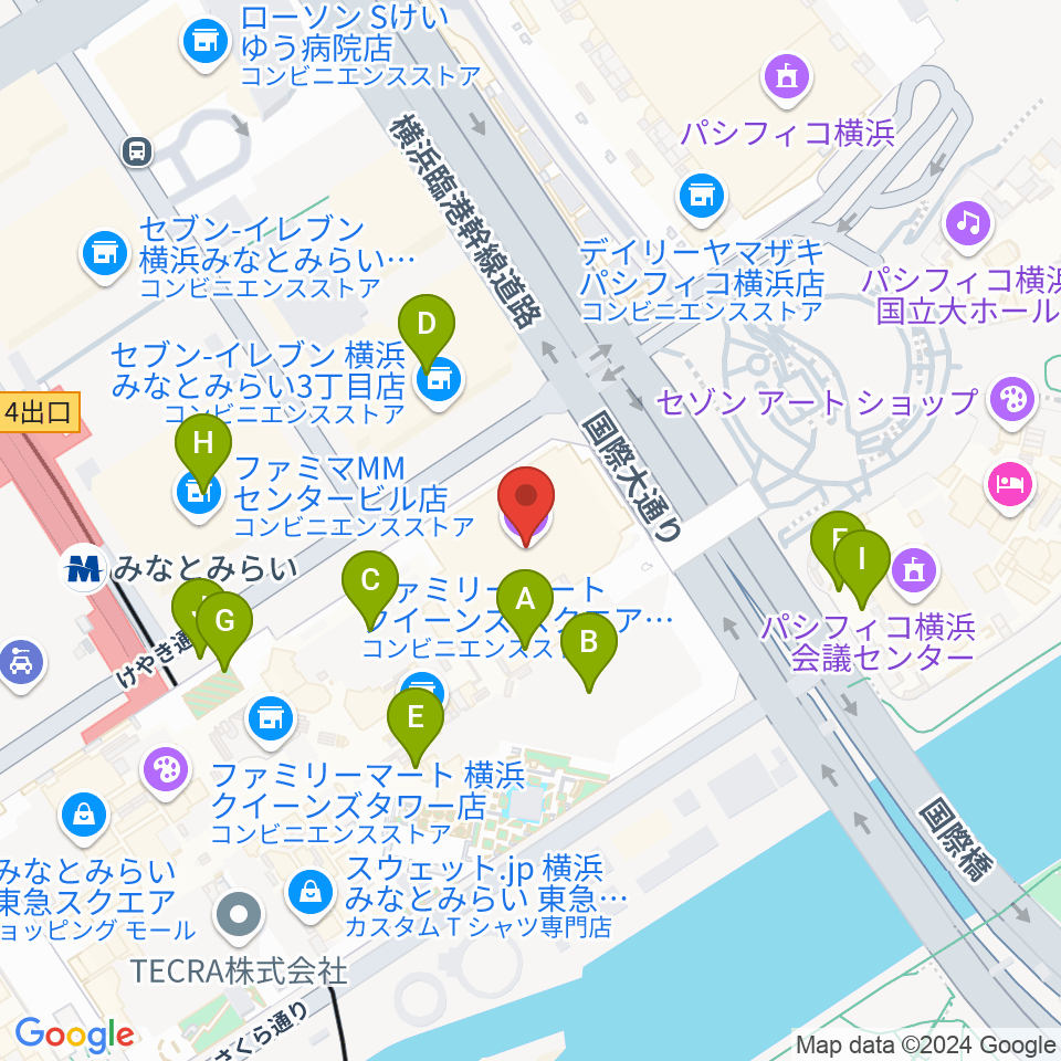 横浜みなとみらいホール周辺のカフェ一覧地図