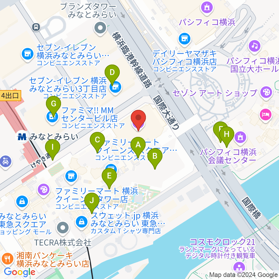 横浜みなとみらいホール周辺のカフェ一覧地図