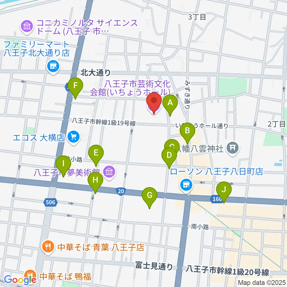 いちょうホール周辺のカフェ一覧地図