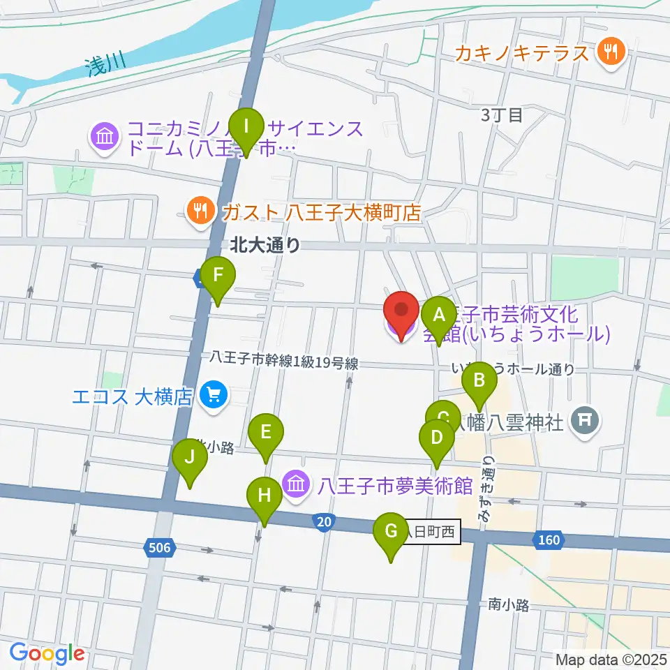 いちょうホール周辺のカフェ一覧地図