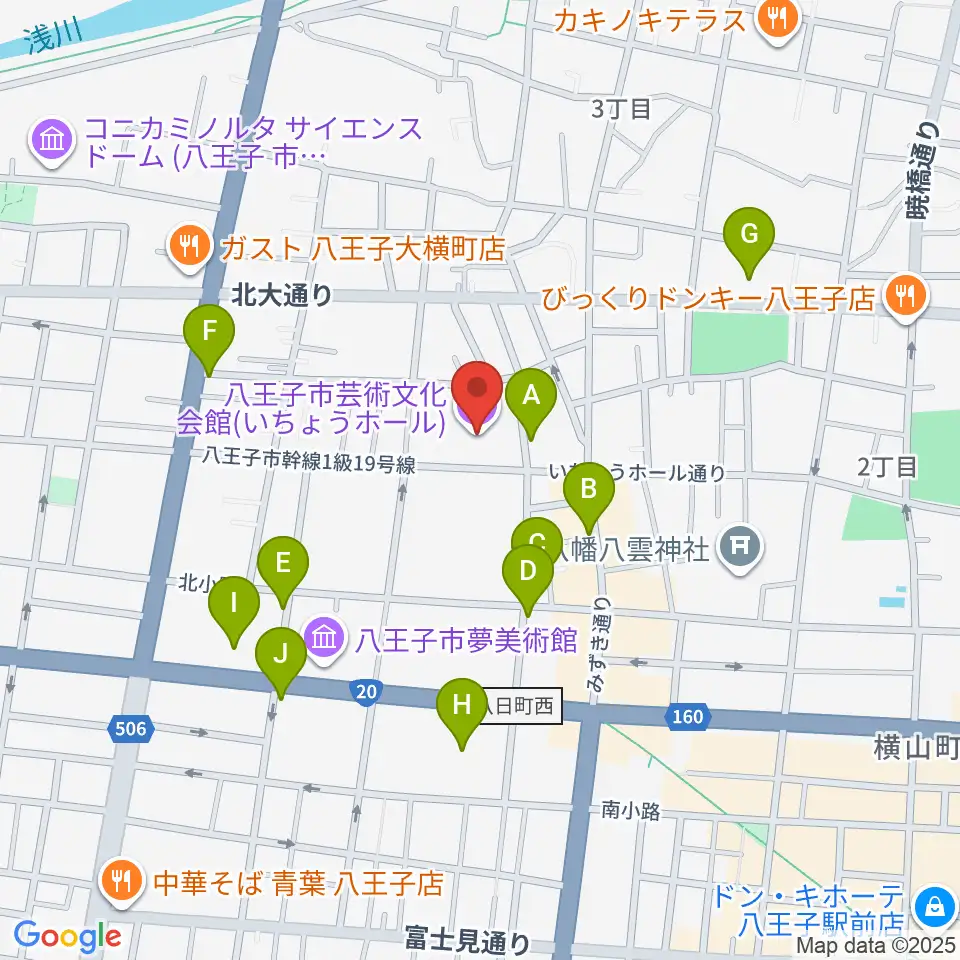 いちょうホール周辺のカフェ一覧地図