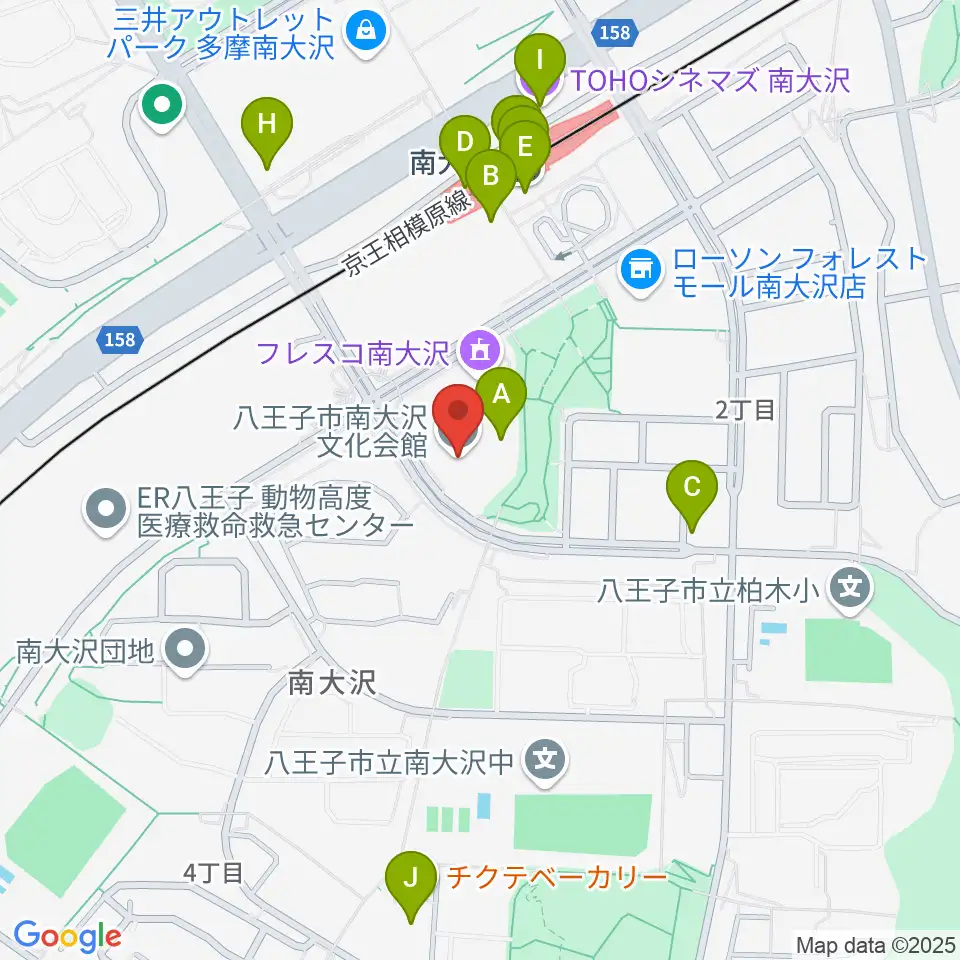 八王子市南大沢文化会館周辺のカフェ一覧地図