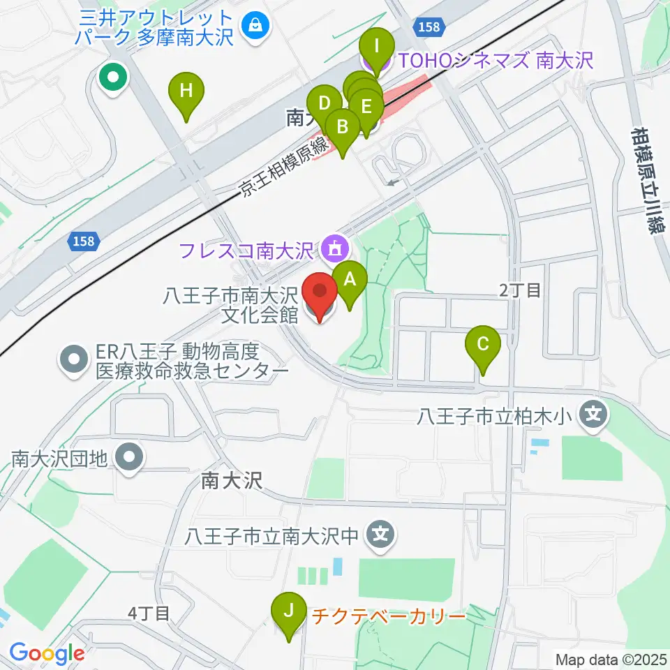 八王子市南大沢文化会館周辺のカフェ一覧地図