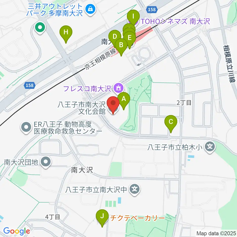 八王子市南大沢文化会館周辺のカフェ一覧地図