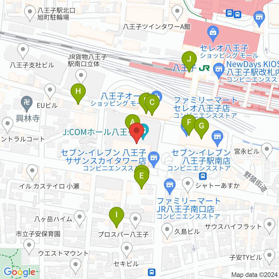 J:COMホール八王子周辺のカフェ一覧地図