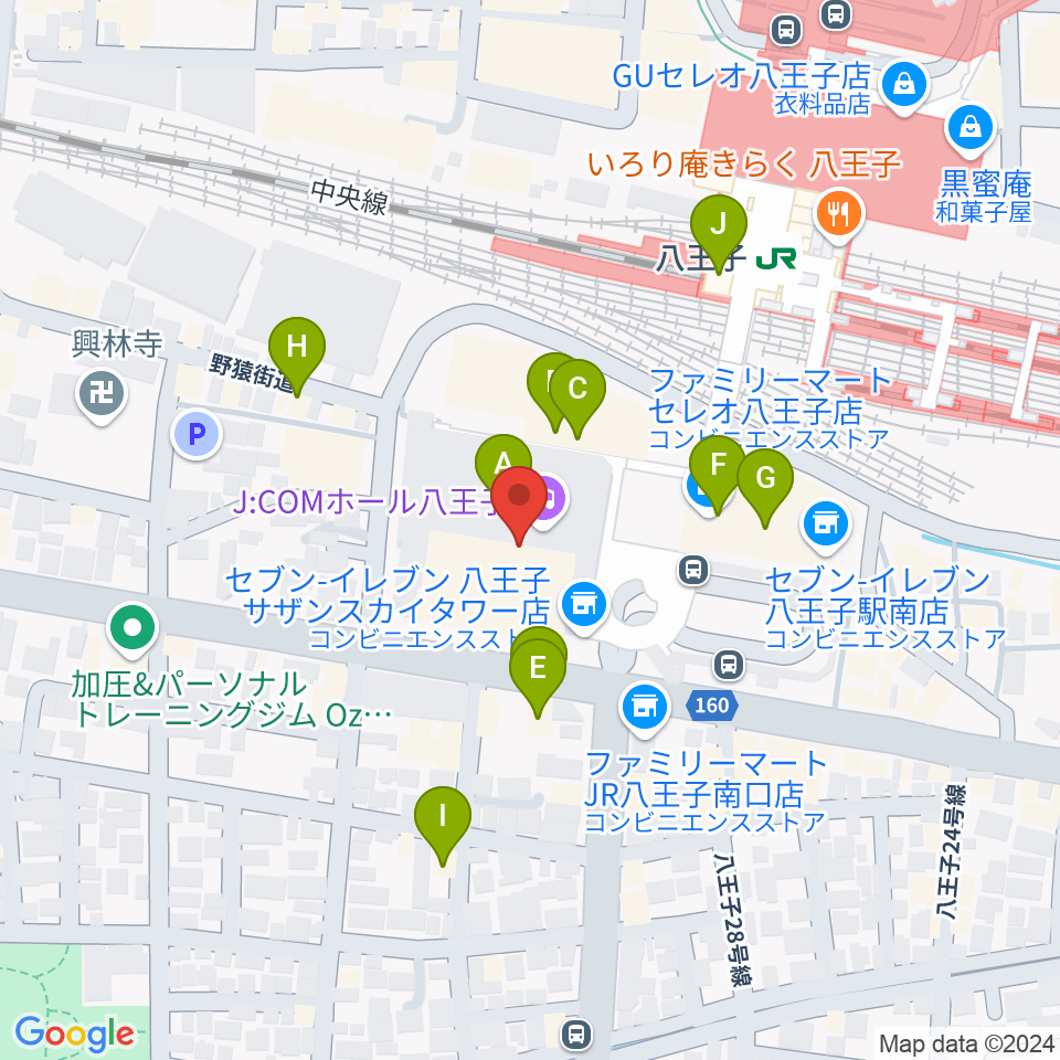 J:COMホール八王子周辺のカフェ一覧地図