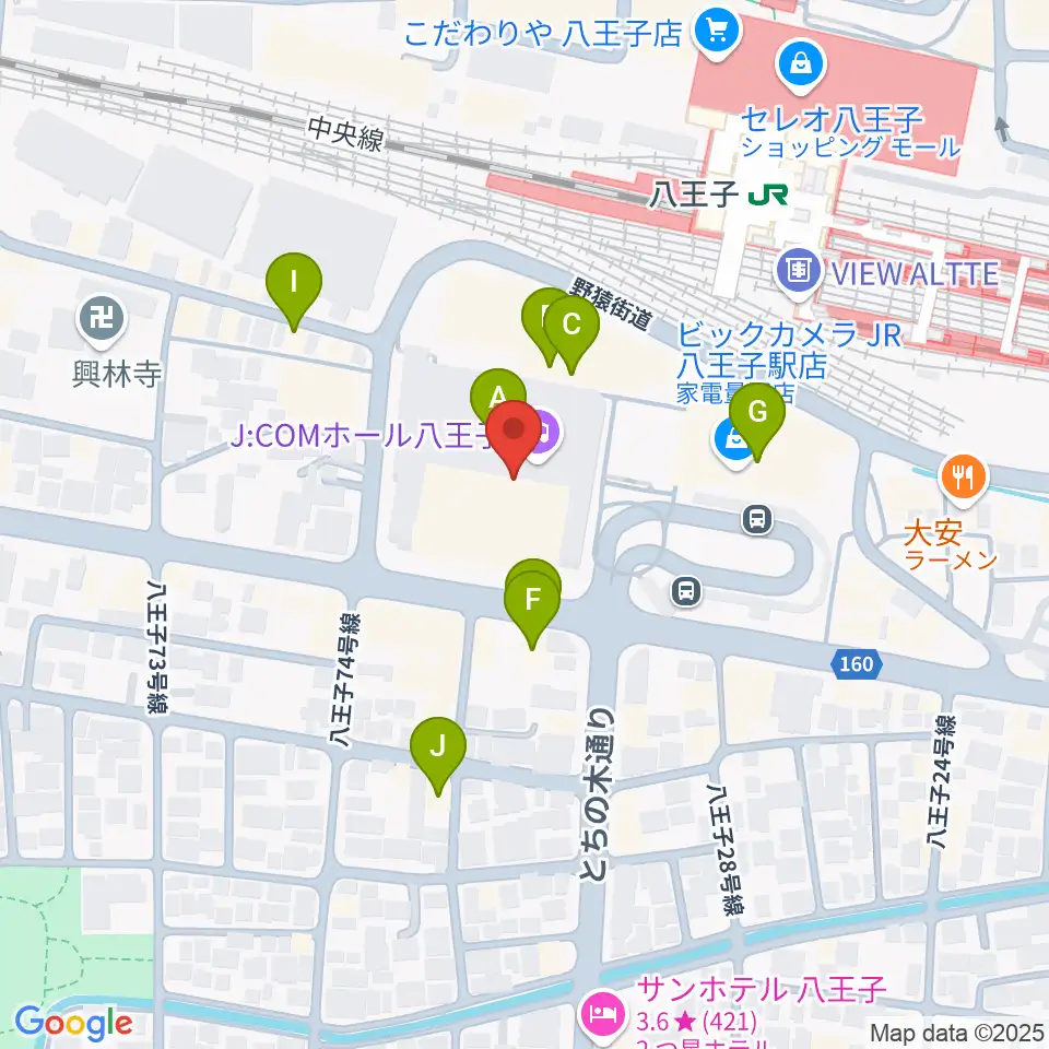 J:COMホール八王子周辺のカフェ一覧地図