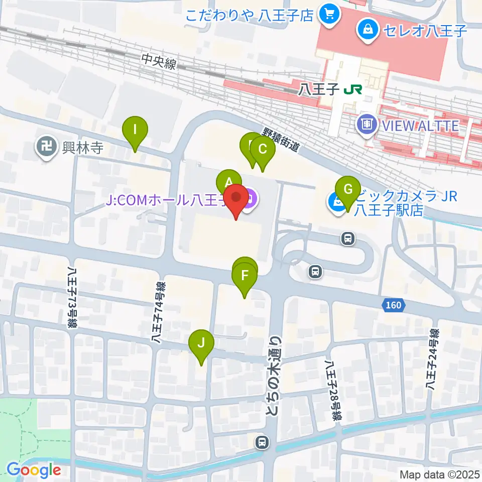 J:COMホール八王子周辺のカフェ一覧地図
