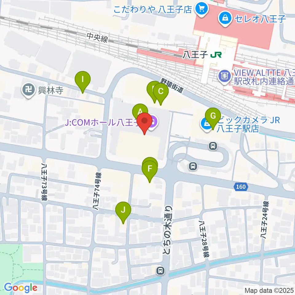 J:COMホール八王子周辺のカフェ一覧地図