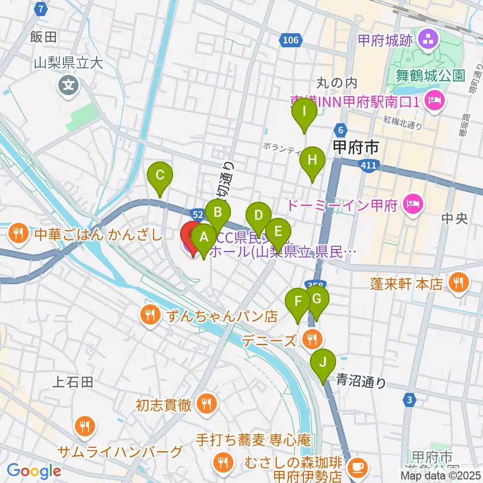 YCC県民文化ホール周辺のカフェ一覧地図