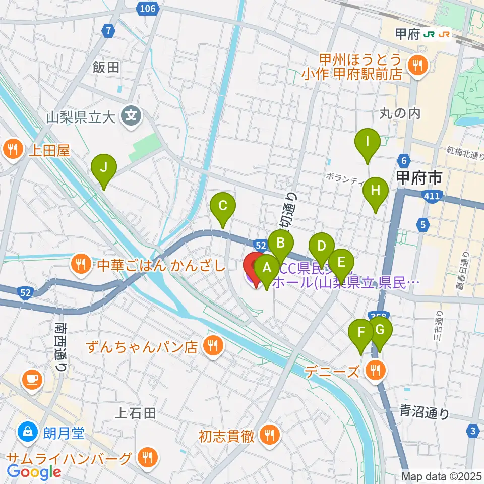 YCC県民文化ホール周辺のカフェ一覧地図