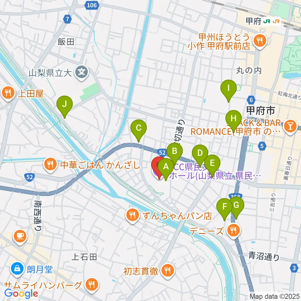 YCC県民文化ホール周辺のカフェ一覧地図