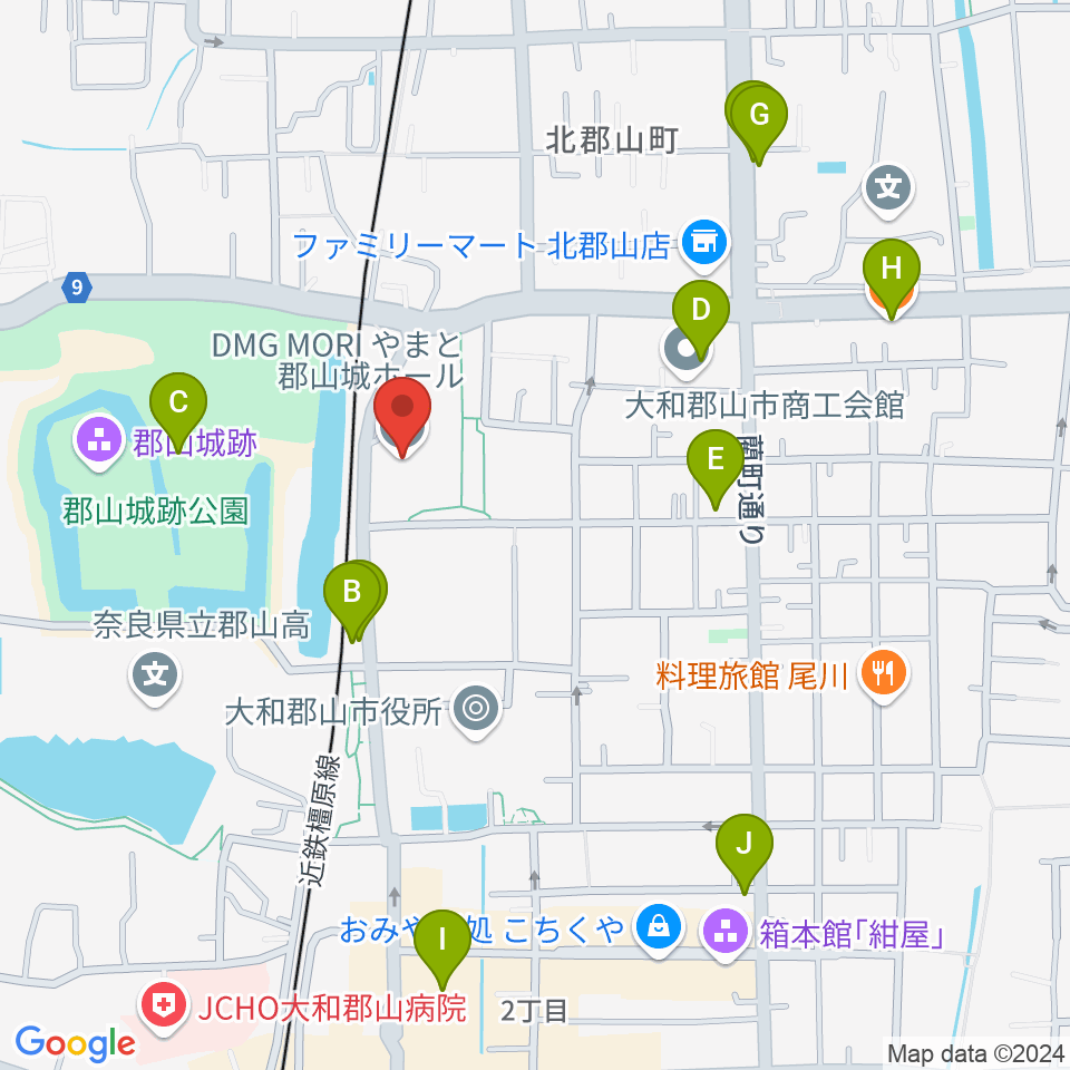 DMG MORI やまと郡山城ホール周辺のカフェ一覧地図