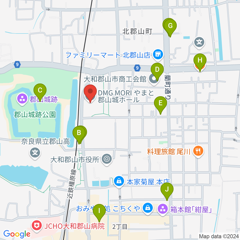 DMG MORI やまと郡山城ホール周辺のカフェ一覧地図