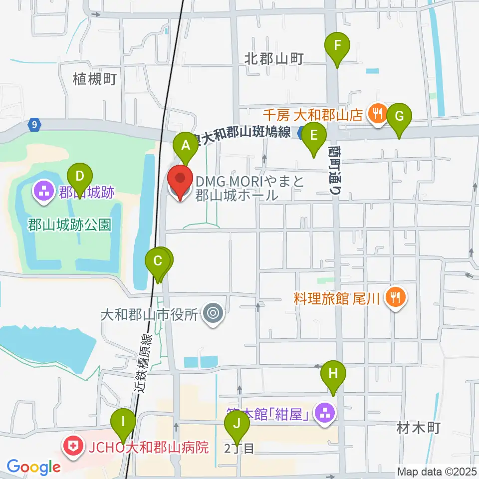 DMG MORI やまと郡山城ホール周辺のカフェ一覧地図