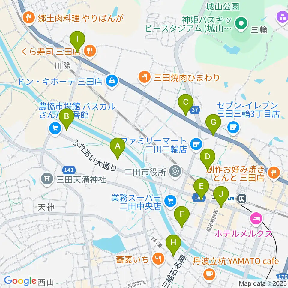 郷の音ホール周辺のカフェ一覧地図