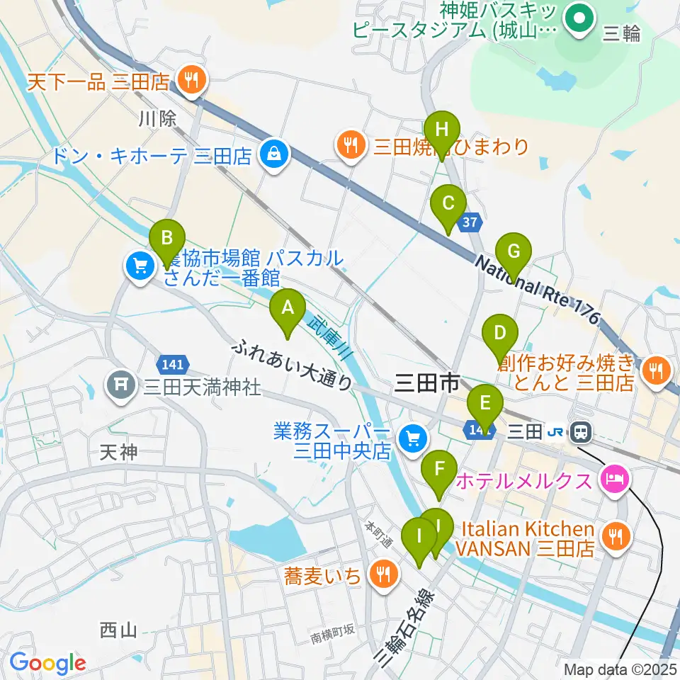 郷の音ホール周辺のカフェ一覧地図