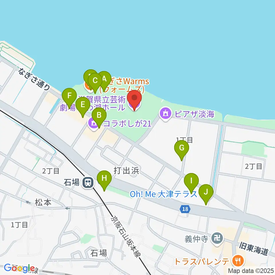 滋賀県立芸術劇場びわ湖ホール周辺のカフェ一覧地図