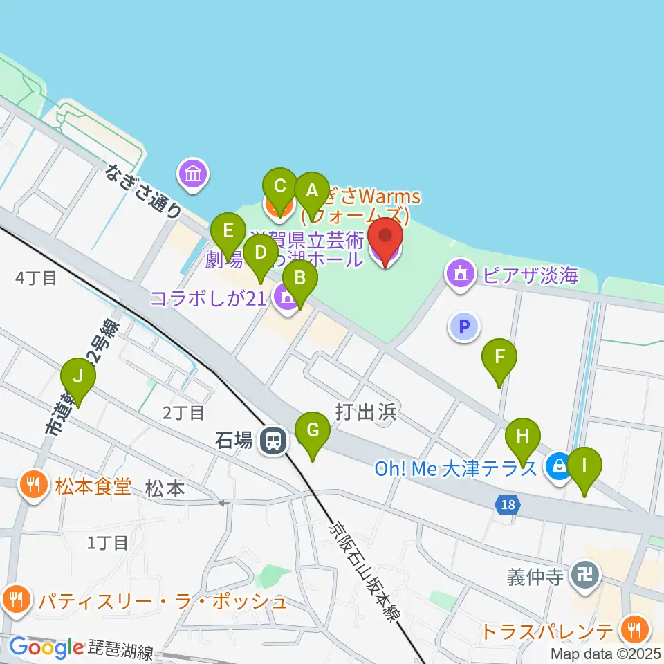 滋賀県立芸術劇場びわ湖ホール周辺のカフェ一覧地図