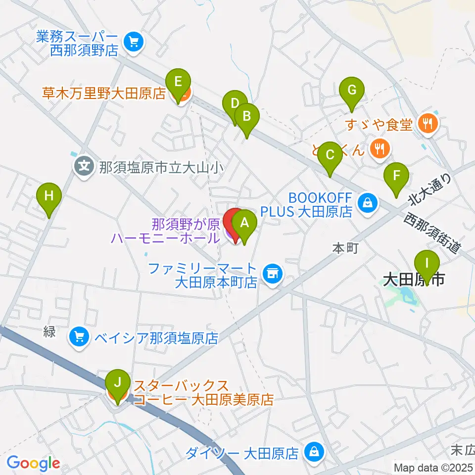 那須野が原ハーモニーホール周辺のカフェ一覧地図