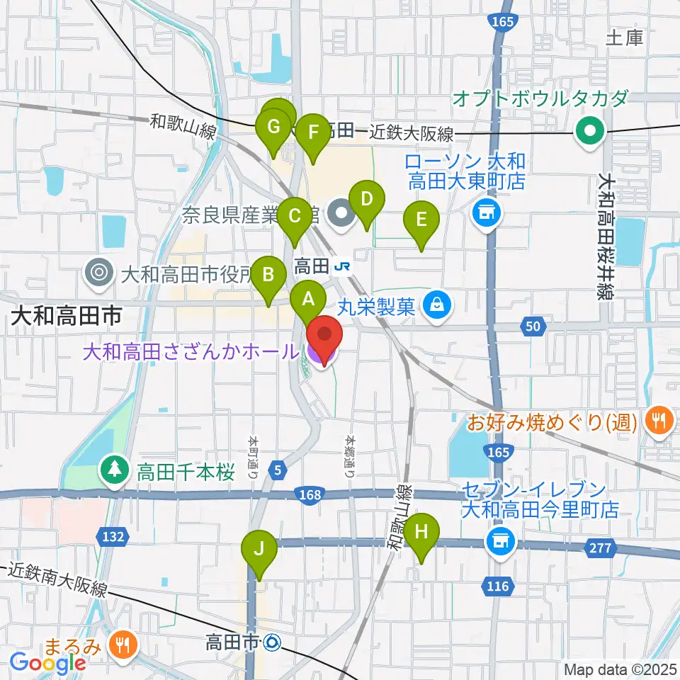 大和高田さざんかホール周辺のカフェ一覧地図