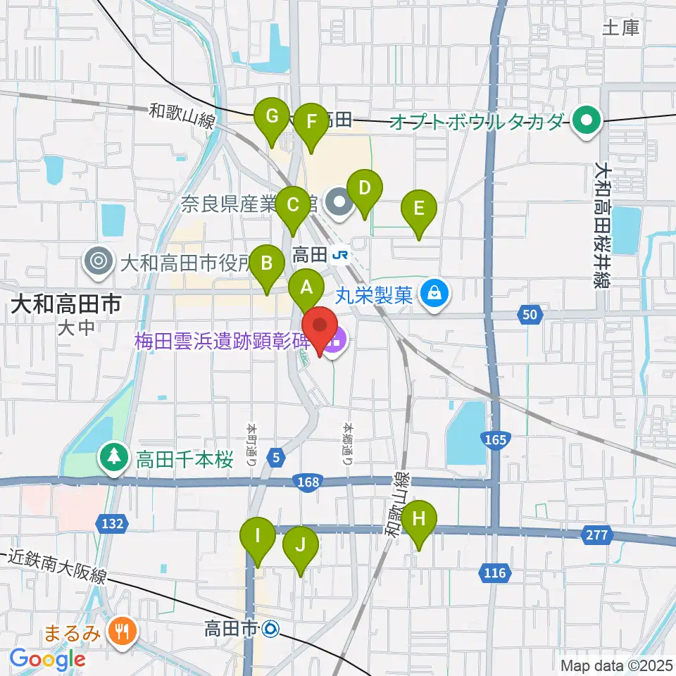 大和高田さざんかホール周辺のカフェ一覧地図
