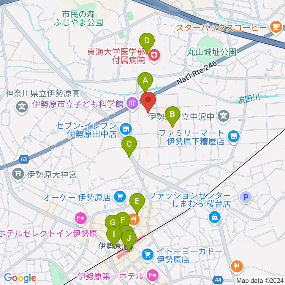 伊勢原市民文化会館周辺のカフェ一覧地図