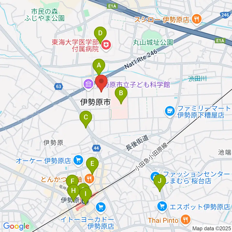 伊勢原市民文化会館周辺のカフェ一覧地図