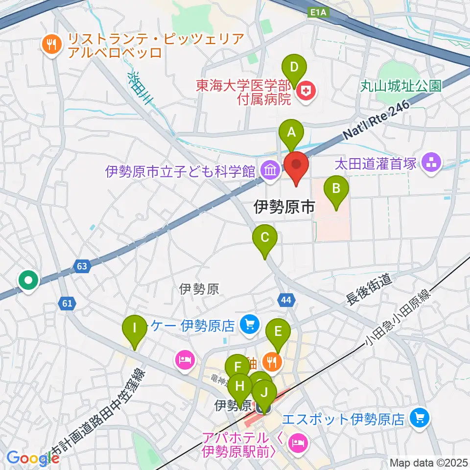 伊勢原市民文化会館周辺のカフェ一覧地図