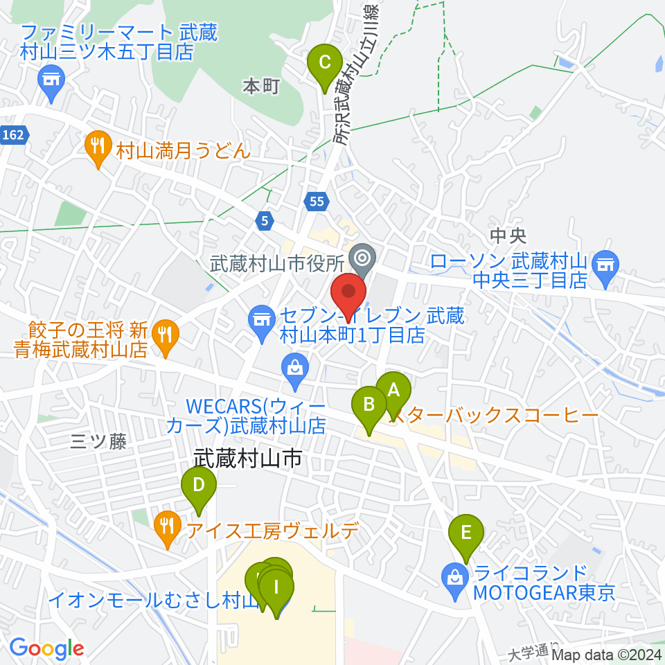 武蔵村山市民会館 さくらホール周辺のカフェ一覧地図