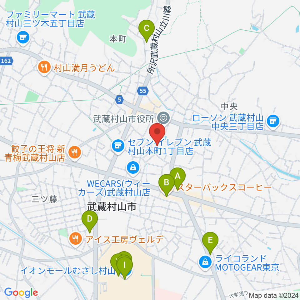 武蔵村山市民会館 さくらホール周辺のカフェ一覧地図