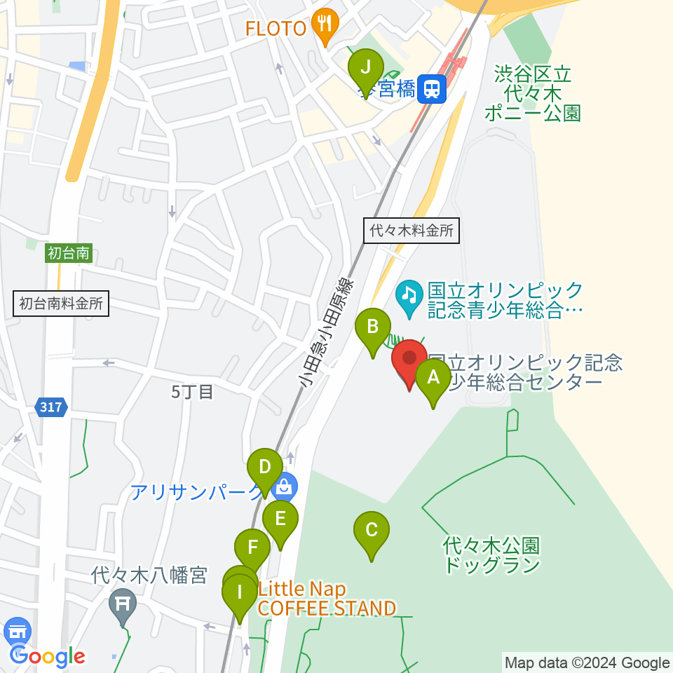 国立オリンピック記念青少年総合センター周辺のカフェ一覧地図