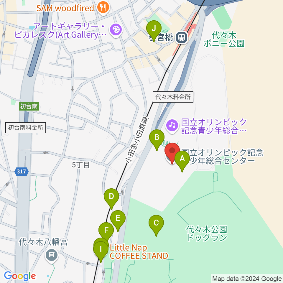 国立オリンピック記念青少年総合センター周辺のカフェ一覧地図