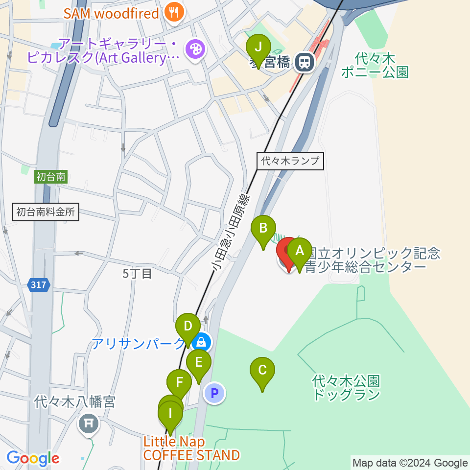 国立オリンピック記念青少年総合センター周辺のカフェ一覧地図