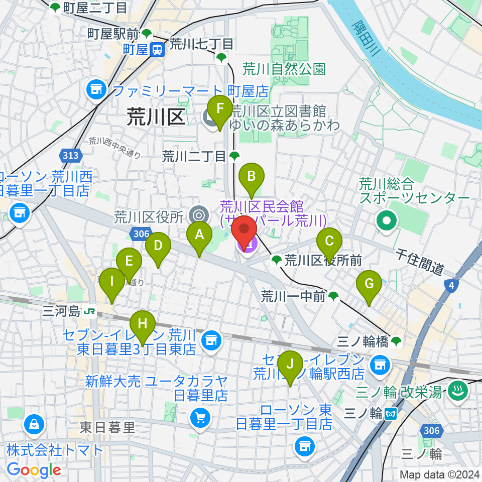 サンパール荒川周辺のカフェ一覧地図