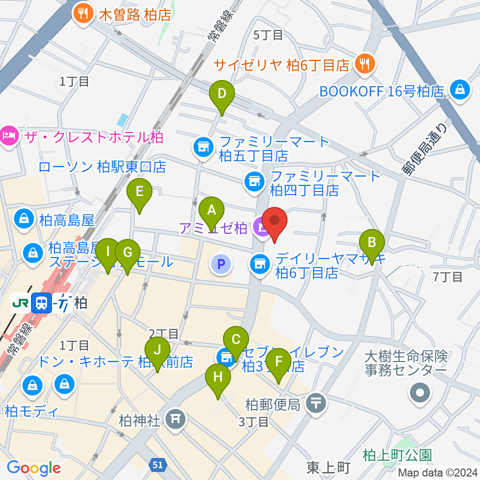 アミュゼ柏周辺のカフェ一覧地図