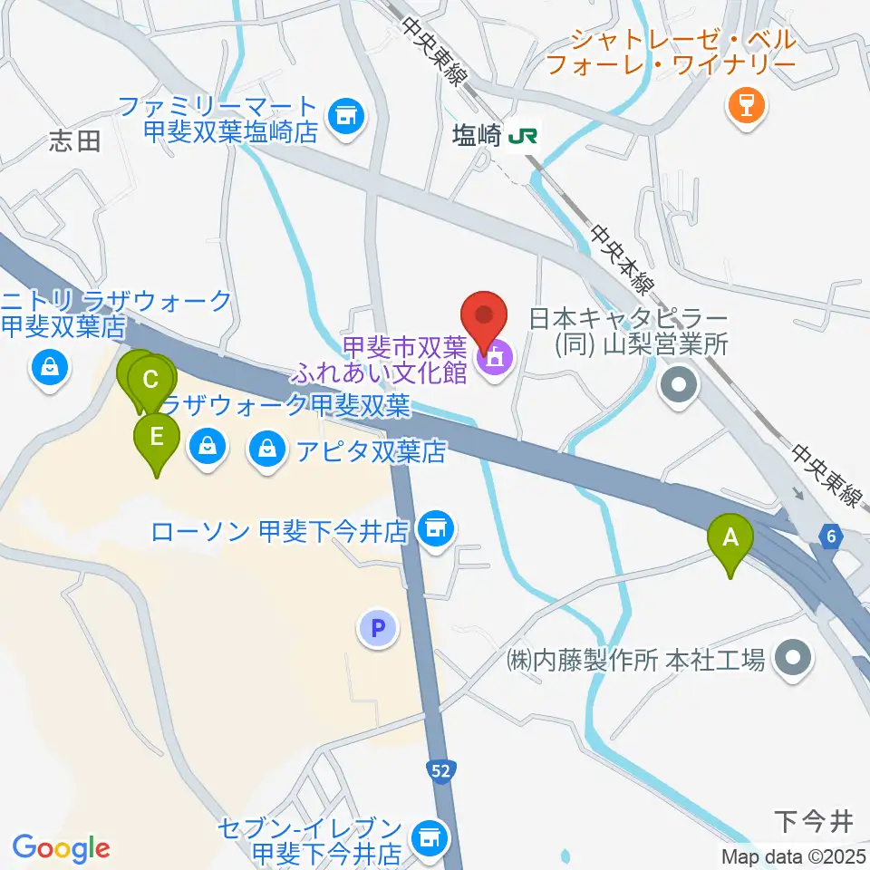 甲斐市双葉ふれあい文化館周辺のカフェ一覧地図