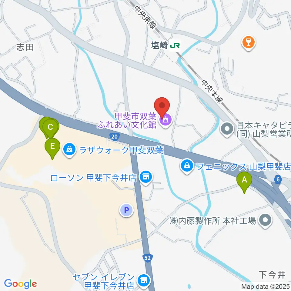 甲斐市双葉ふれあい文化館周辺のカフェ一覧地図